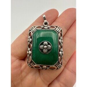 935 silver art deco style green floral Pendant